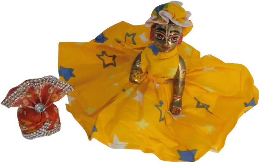 Shyam Diwane Set 2: Laddu Gopal Ji in a random-patterned cotton dress and pagdi, size 6.
