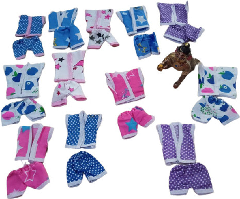 Shyam Diwane Set of 12 Laddu Gopal Ji cotton night suits and cotton nikker suits in size 4.