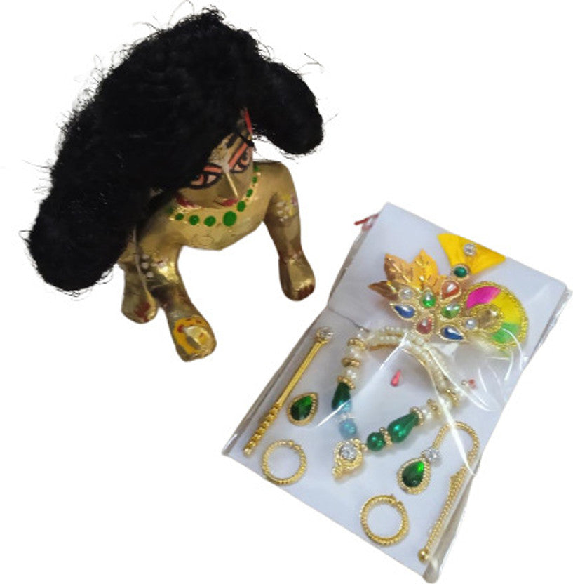 Shyam Diwane Combo: Laddu Gopal Ji Simple Bal Mukut Set (Size 0-2) with Dress