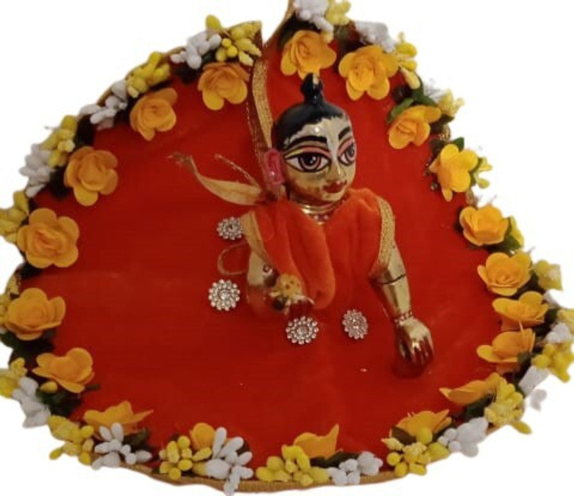 Shyam Diwane Laddu Gopal dress with heavy flower design and free mukut, size 4.