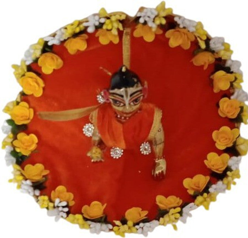 Shyam Diwane Laddu Gopal dress with heavy flower design, includes a free mukut, size 4.