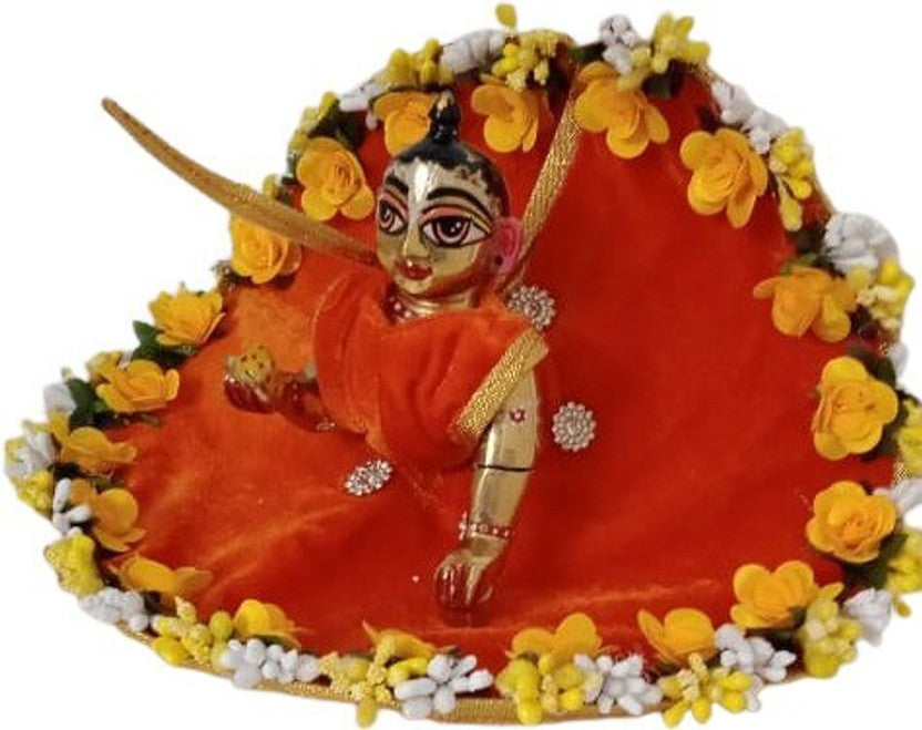 Shyam Diwane Laddu Gopal dress with heavy flower design and free mukut, size 4.