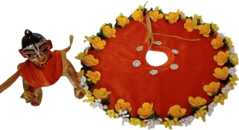 Shyam Diwane Laddu Gopal dress with a heavy flower design and free mukut, size 4.