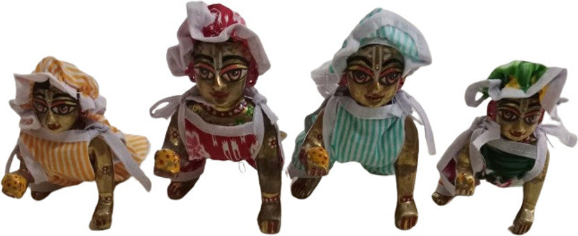 Shyam Diwane Set of 4 Laddu Gopal Summer Cotton Jump Suits in assorted random colors, sizes 0 and 1. These comfortable cotton jumpsuits are perfect for dressing your Laddu Gopal during the summer months.