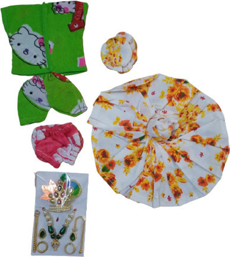 Shyam Diwane Size 3 Laddu Gopal Ji Cotton Night Suit with Nikker and Mukut Set