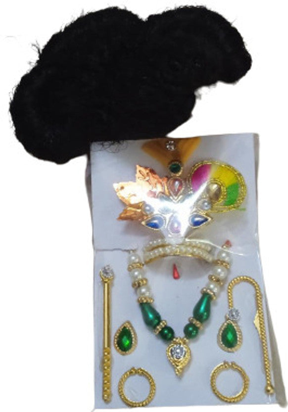 Shyam Diwane Combo 2: Laddu Gopal Ji simple Bal Mukut set (size 0-2) with dress.