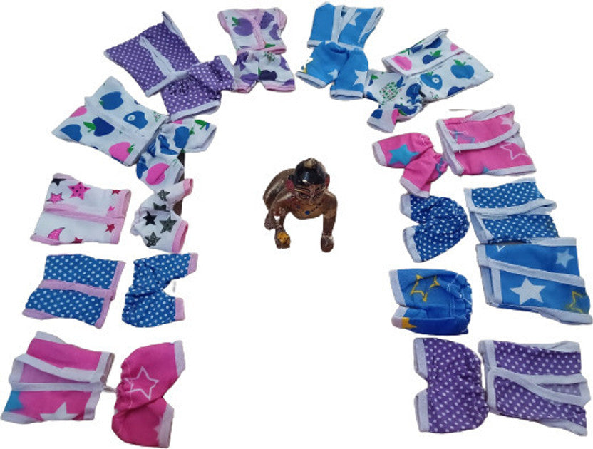 Shyam Diwane Set of 12 Laddu Gopal Ji Summer Cotton Night Suits in assorted colors and sizes 0 and 1.