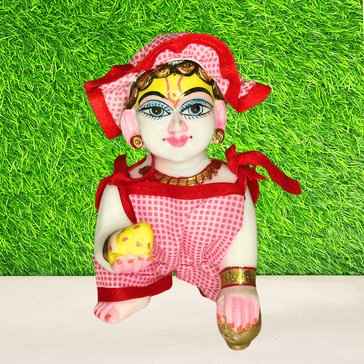 cotton checks printed red and pink color jump suit laddu gopal