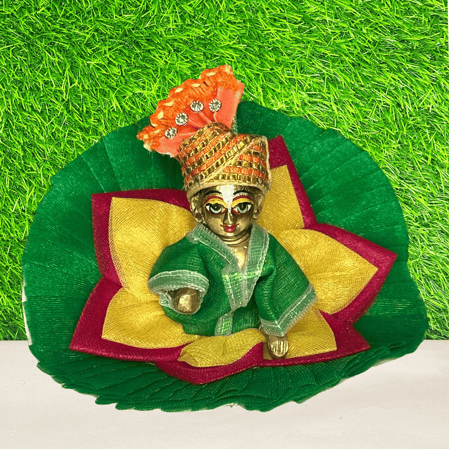 lotus design green color laddu gopal dress