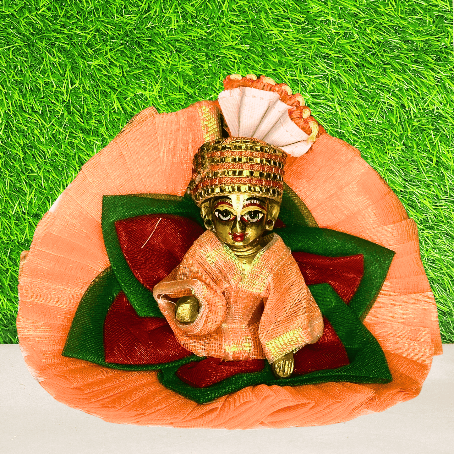 lotus design red peach laddu gopal dress