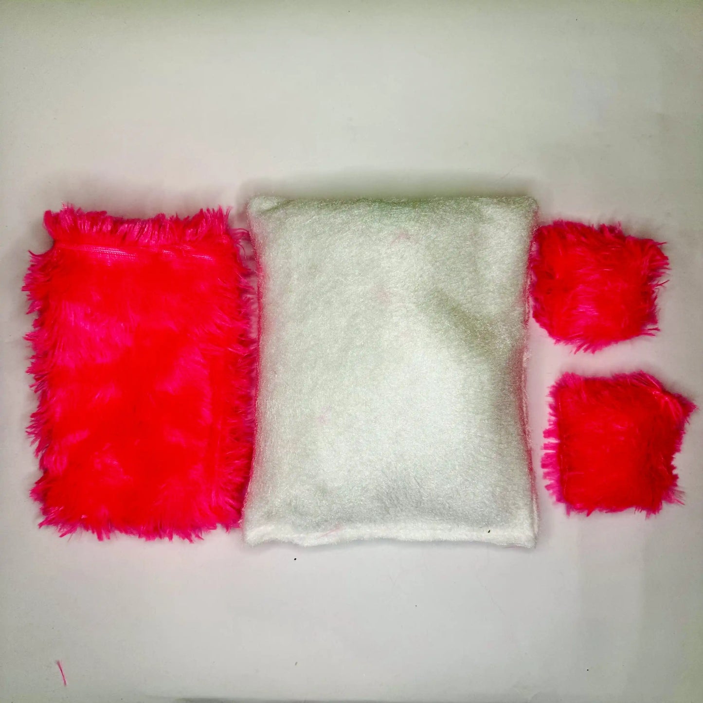 Close up View of a Luxury Hot Pink Furry Laddu Gopal Bedding Set with Matching Pillow & Blanket