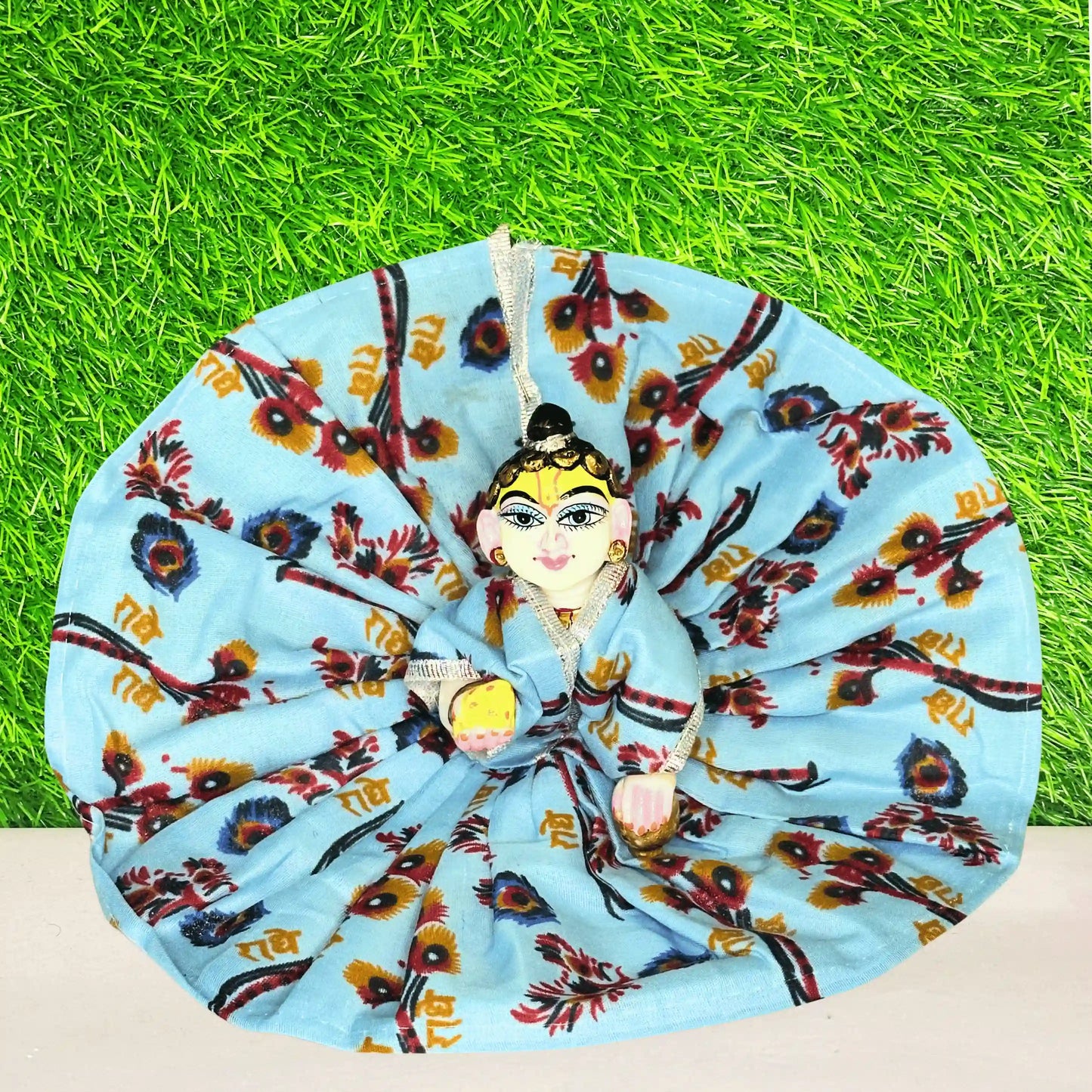 premium radhey radhey printed light blue dress for laddu gopal ji