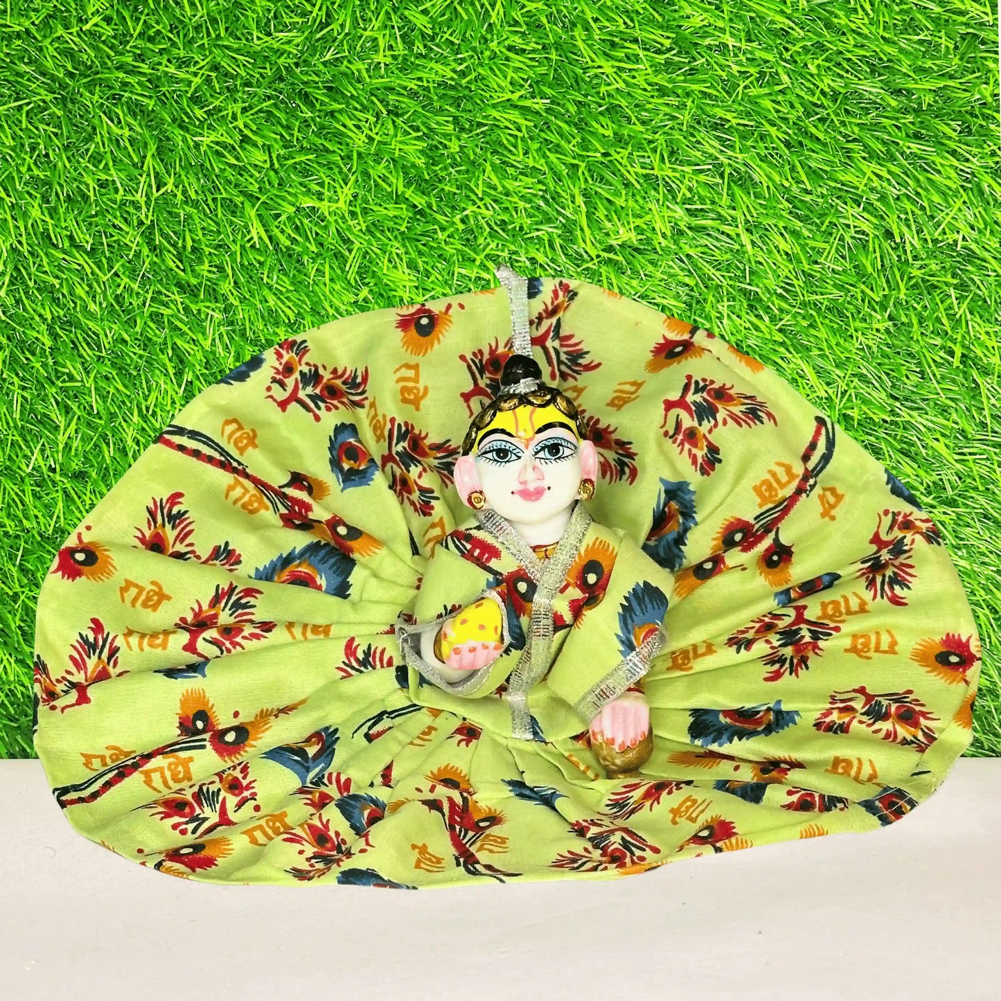 premium radhey radhey printed light green dress for laddu gopal ji