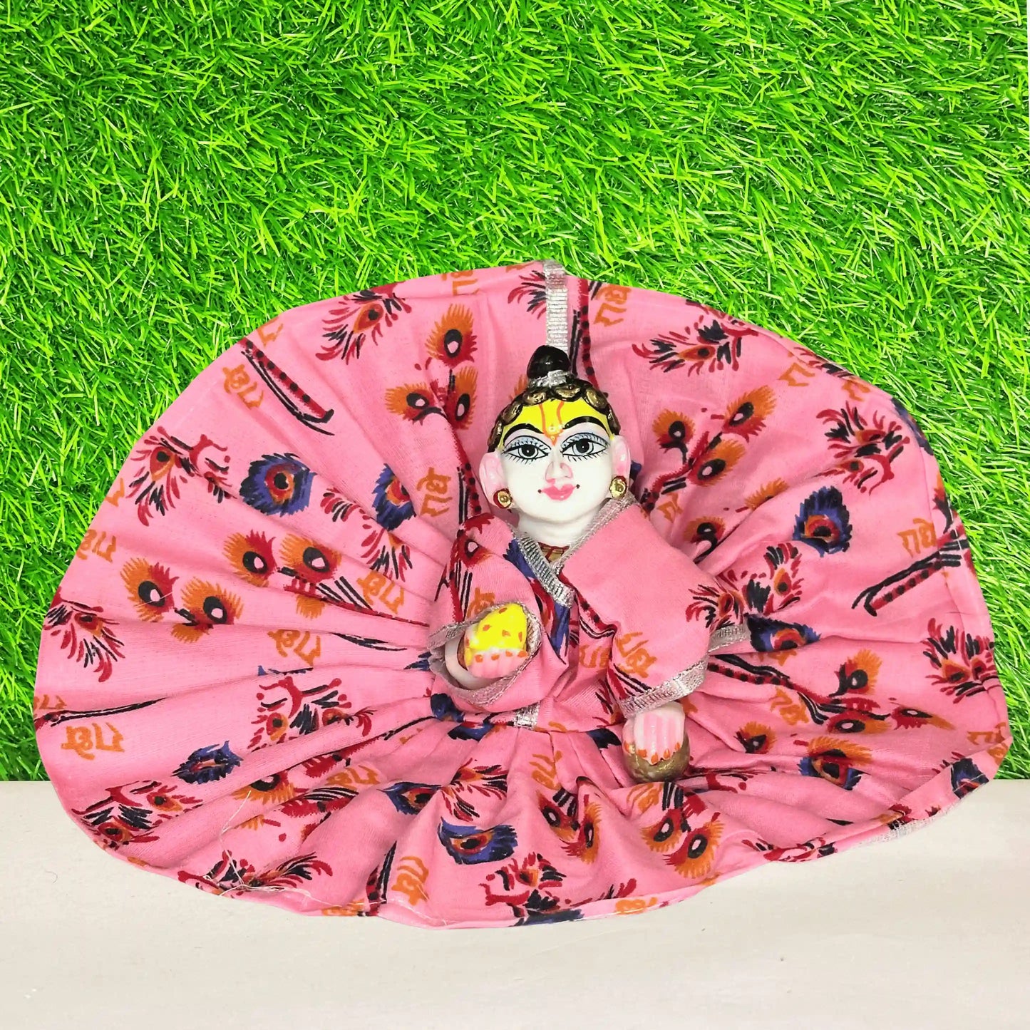 premium radhey radhey printed pink dress for laddu gopal ji