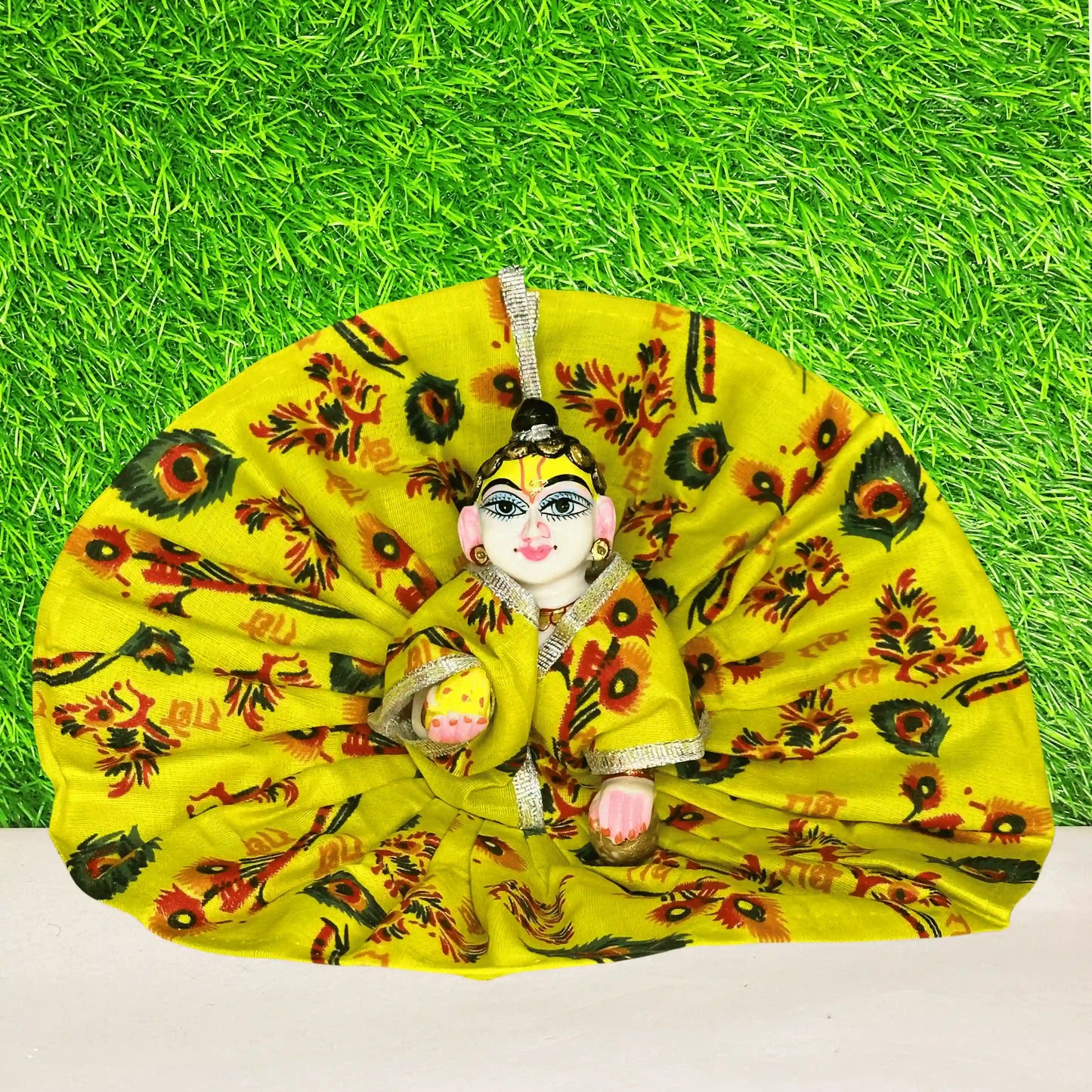 premium radhey radhey printed yellow dress for laddu gopal ji