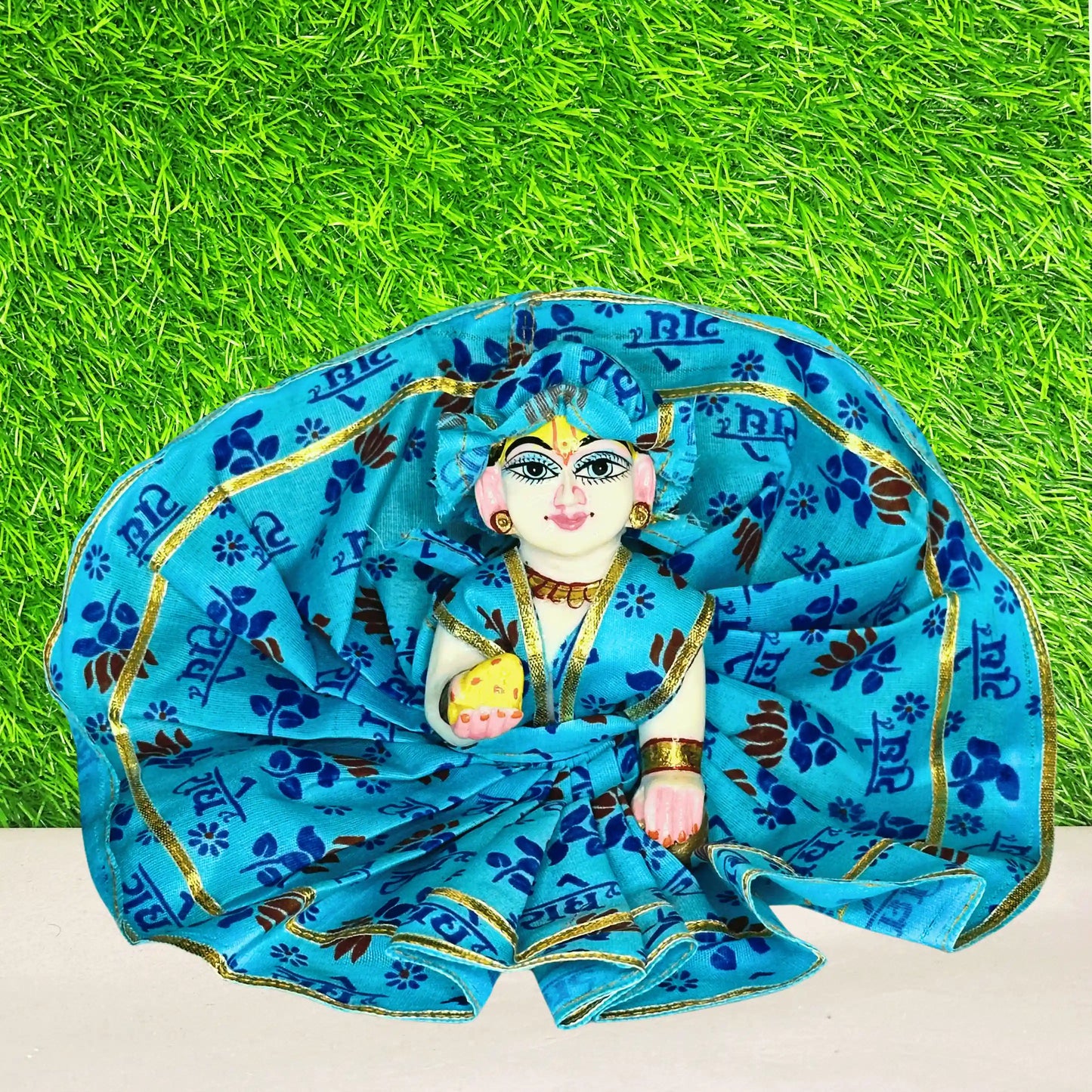 radhey radhey printed blue dress for laddu gopal ji