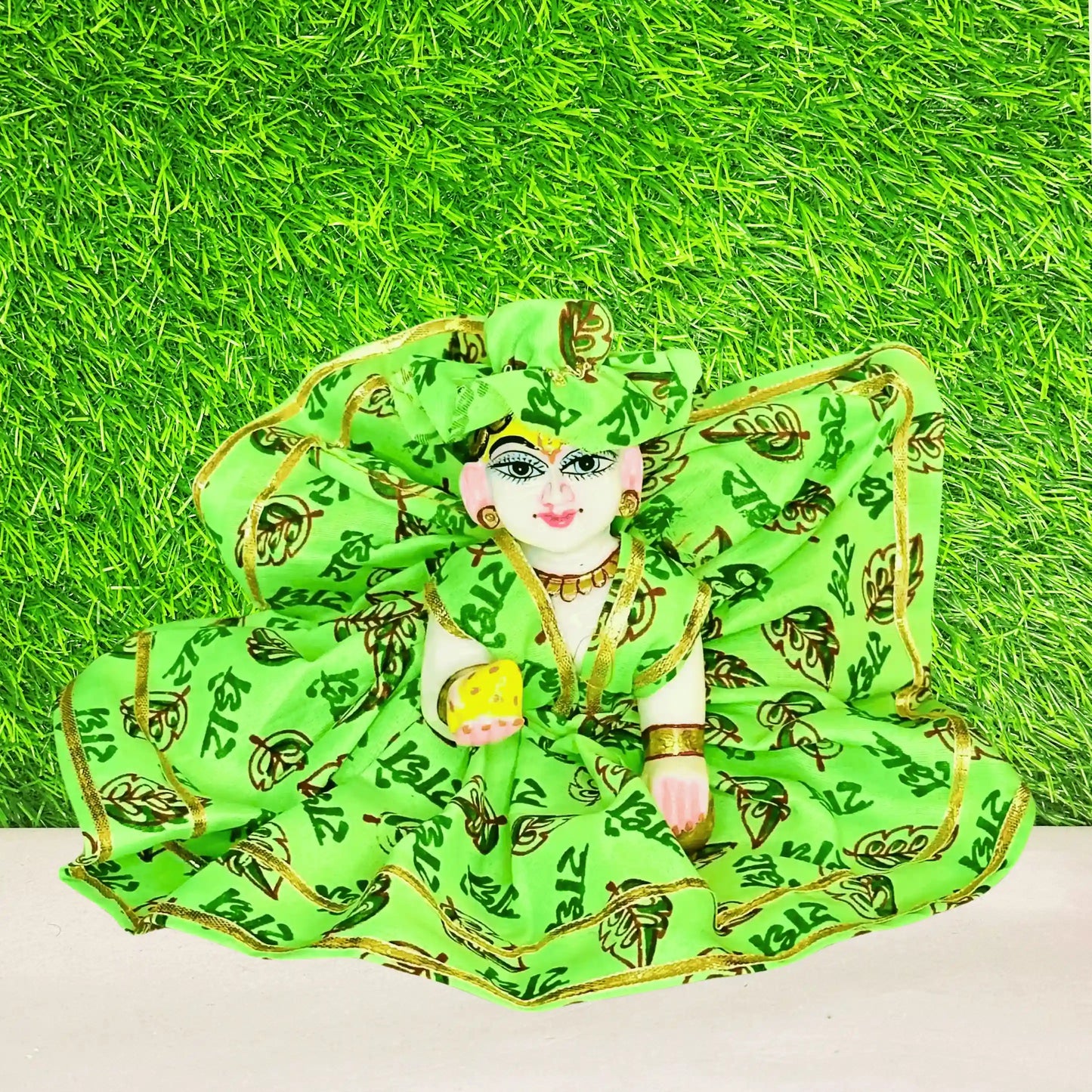 radhey radhey printed green dress for laddu gopal ji