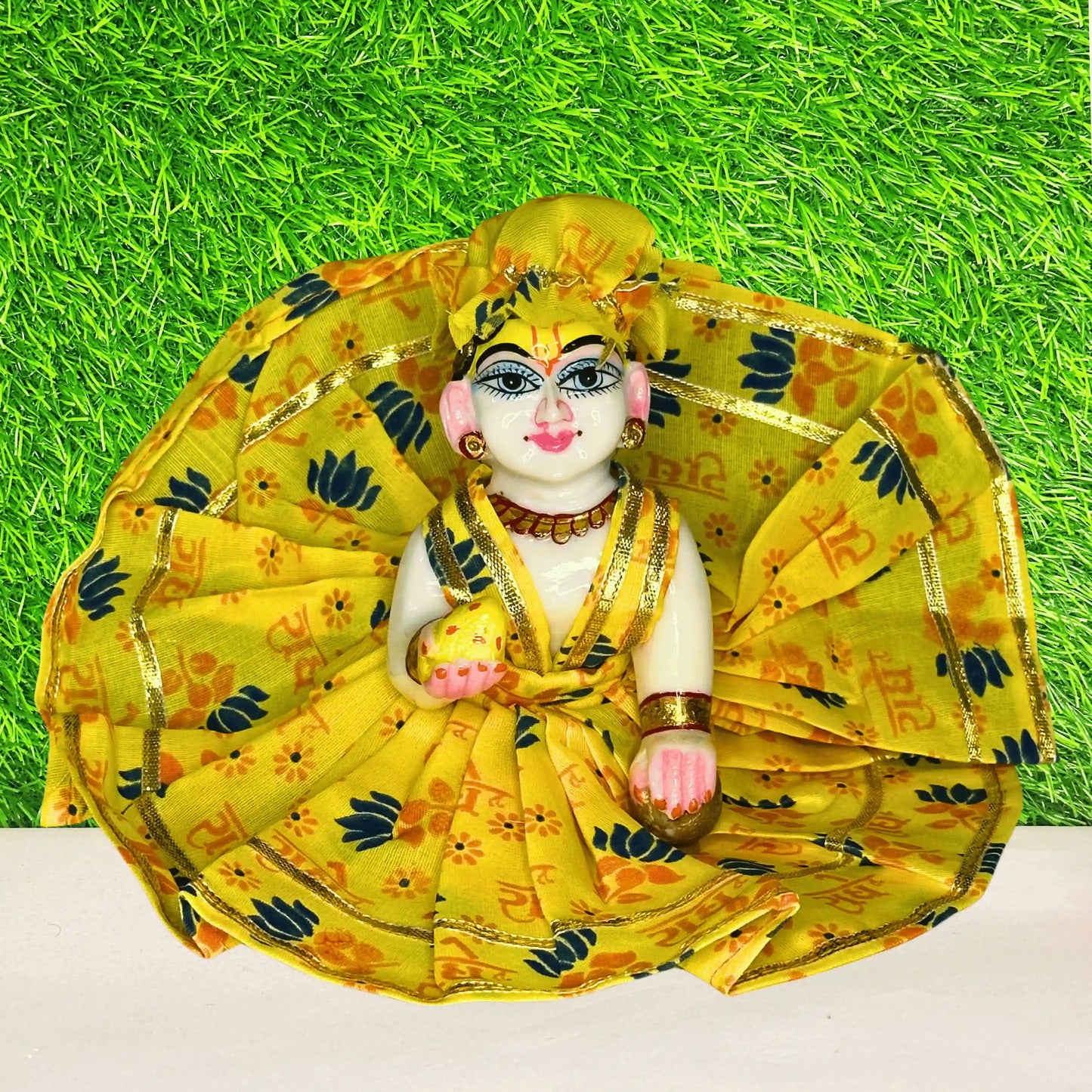 radhey radhey printed yellow dress for laddu gopal ji