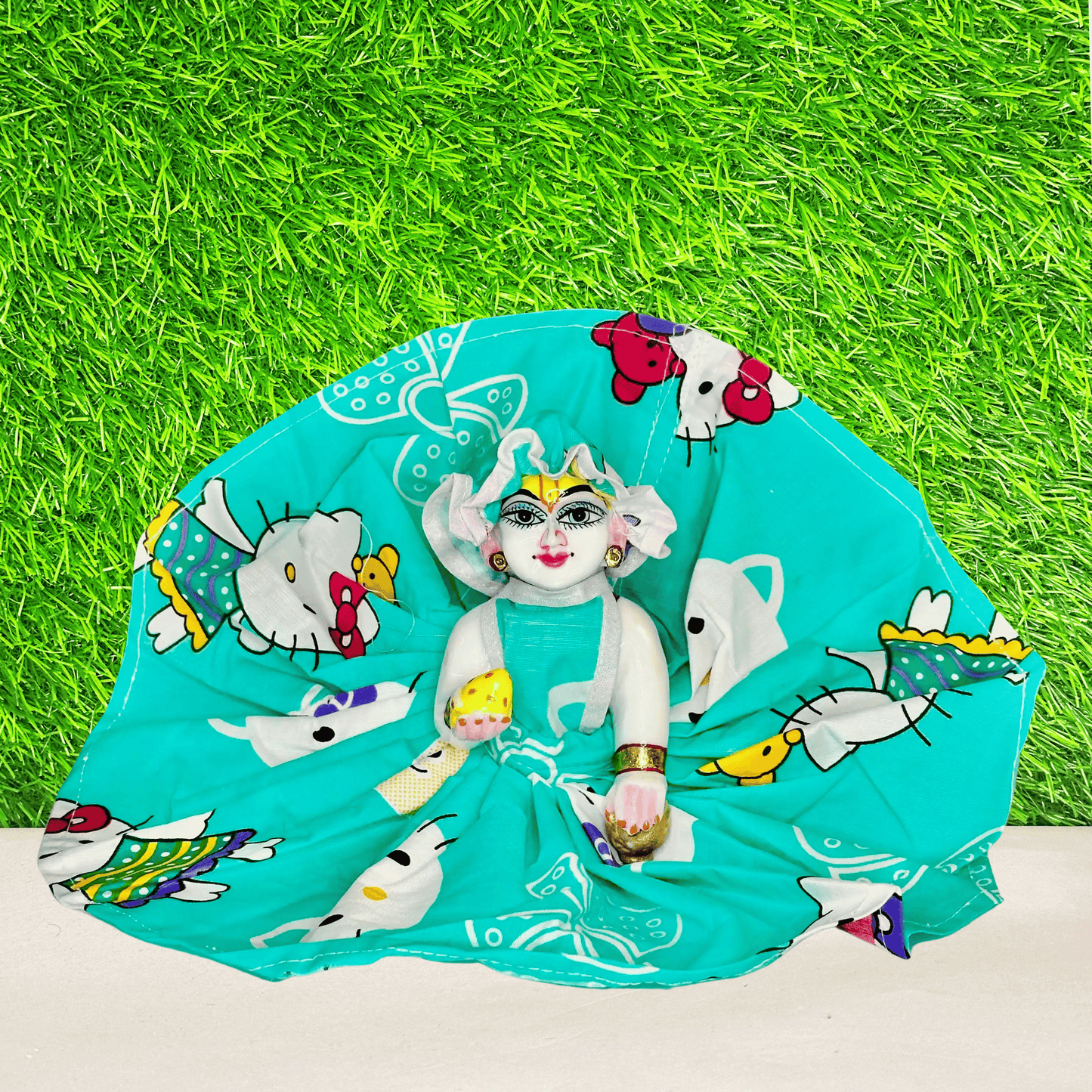 summer special cotton light blue printed dress for laddu gopal ji