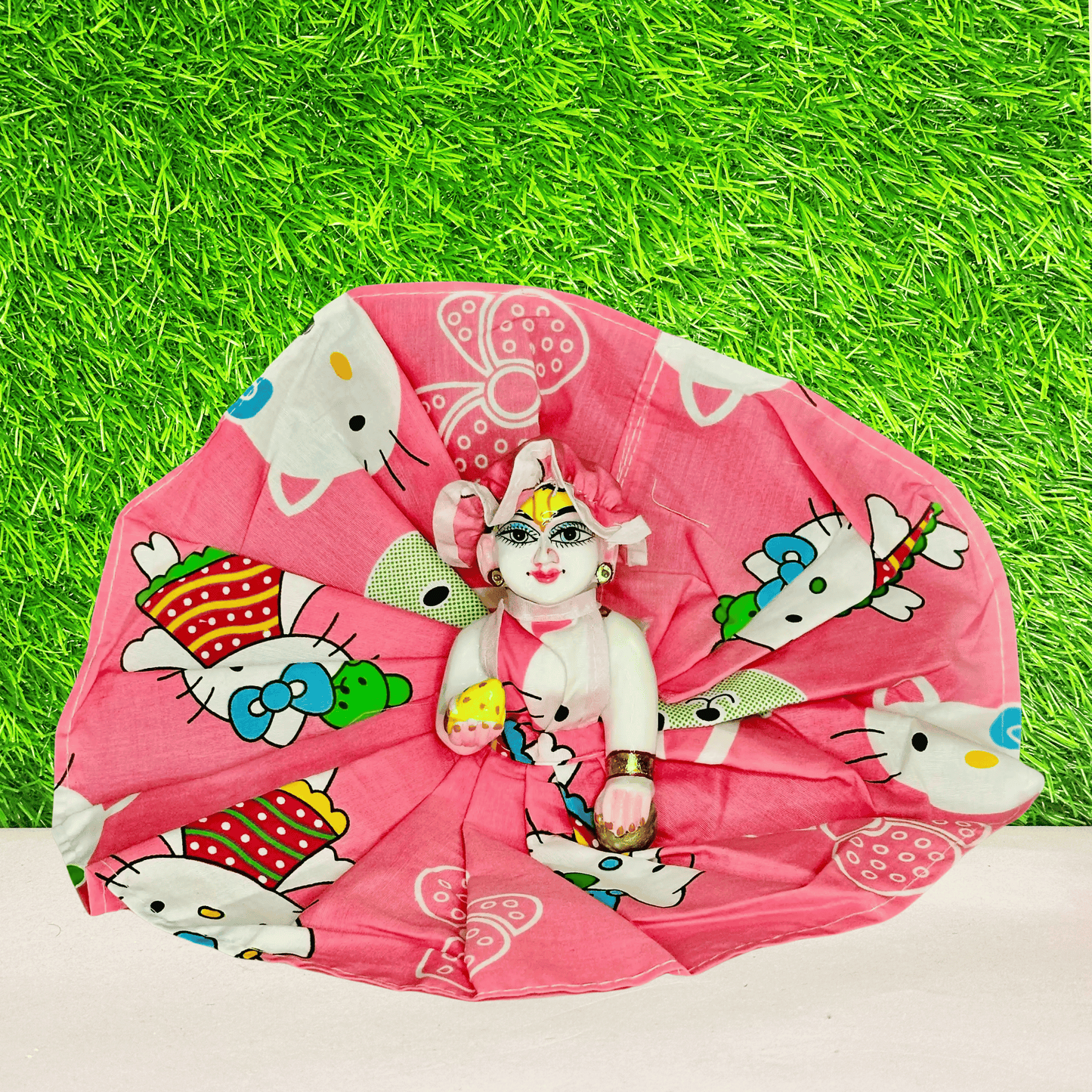 summer special cotton pink printed dress for laddu gopal ji