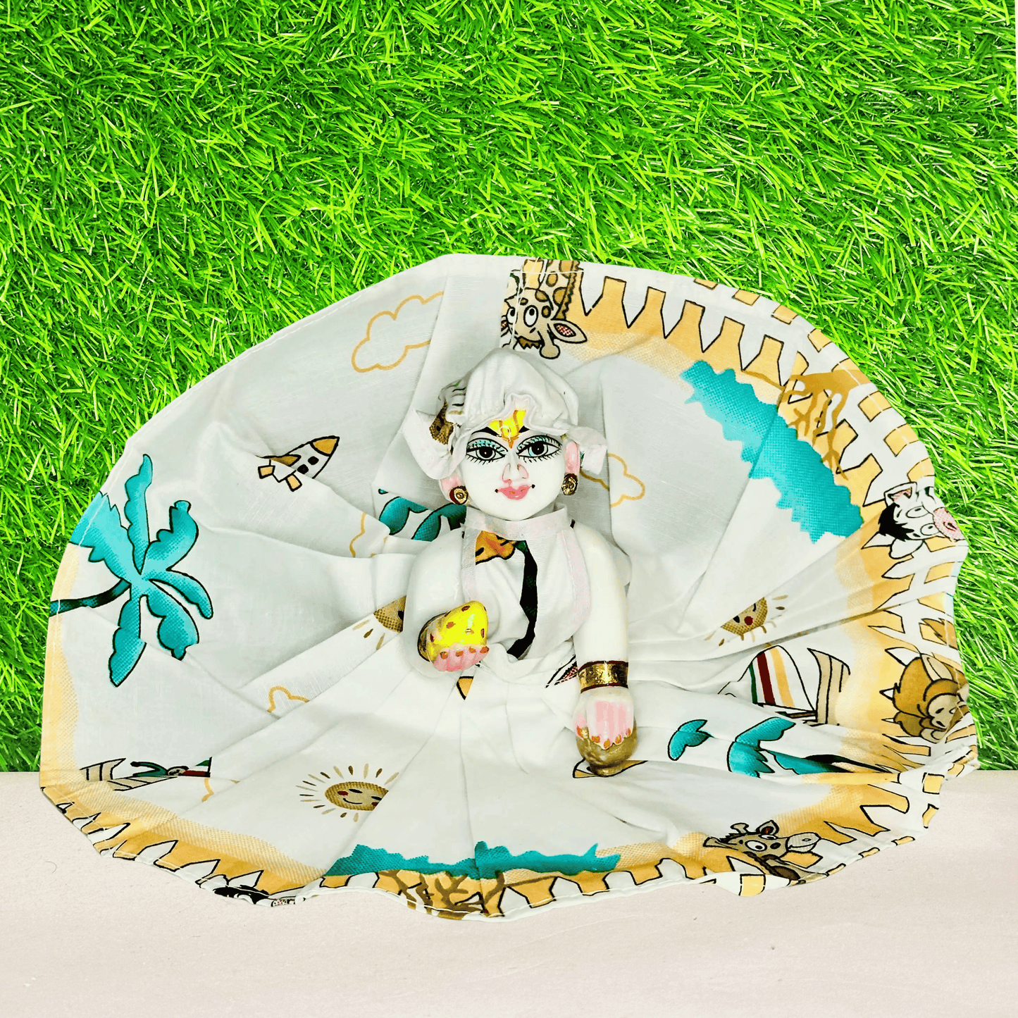 summer special cotton white printed dress for laddu gopal ji