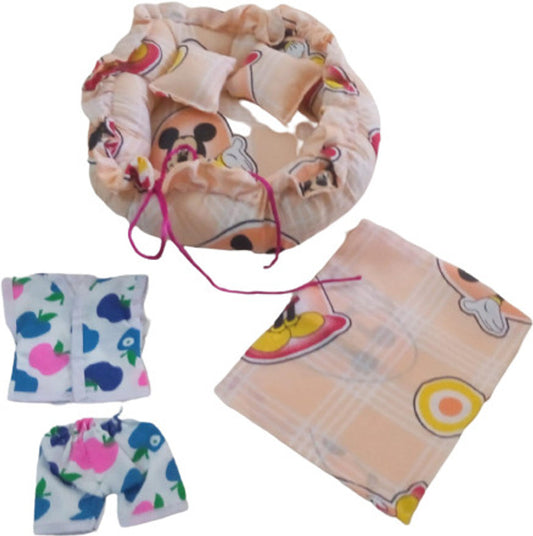 Shyam Diwane Combo: Two Laddu Gopal Ji cotton gaddis with night suits (size 5-6). Includes random dress designs.