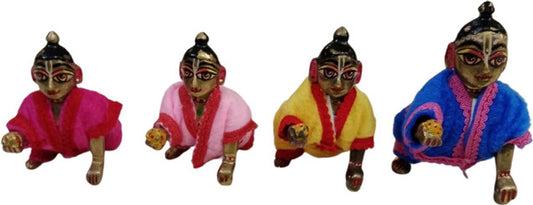Shyam Diwane Set of 4 Laddu Gopal Ji Winter Night Suits, Size 6, Random Dresses. This set includes four cozy winter night suits for your Laddu Gopal Ji, perfect for keeping them warm during colder nights. The suits are size 6 and come in a variety of random dress designs.