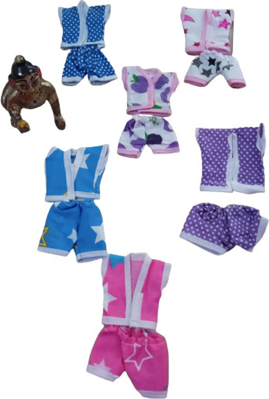 Shyam Diwane Set of 6 Laddu Gopal Ji Cotton Night Suits, Cotton Nikker Suits in Size 4