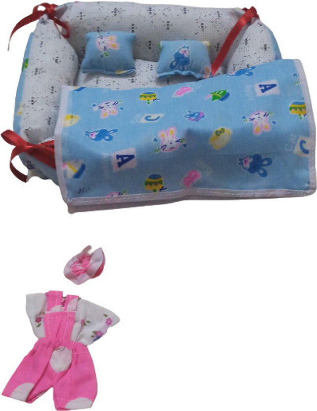Shyam Diwane Combo of two Laddu Gopal Ji cotton gaddis with bib and suit in size 0-2, featuring a random assortment of dresses.