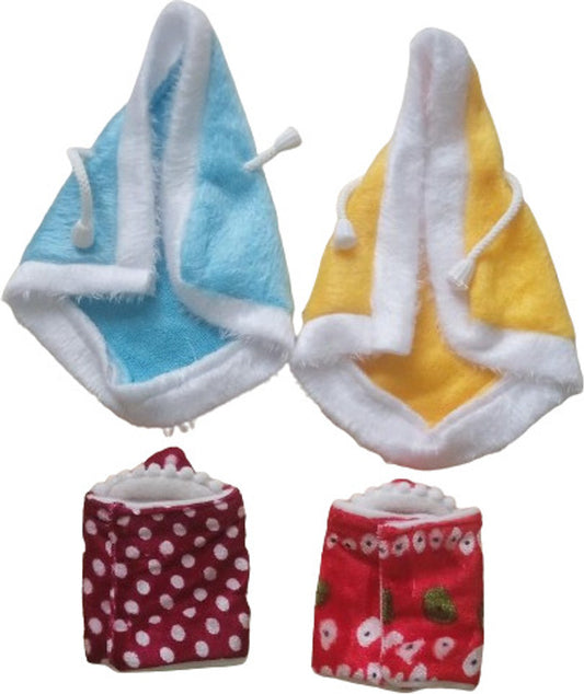 Shyam Diwane Combo 4: Laddu Ji in a velvet hoodie ponchu (size 2) dress. Color may vary.