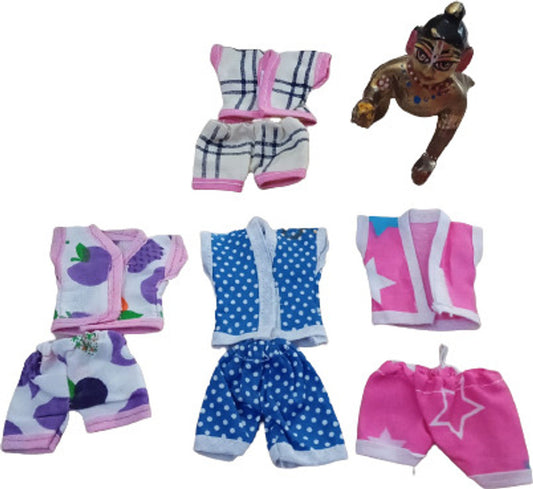 Shyam Diwane Set of 4 Laddu Gopal Ji Cotton Night Suits and Cotton Nikker Suits in Size 5.