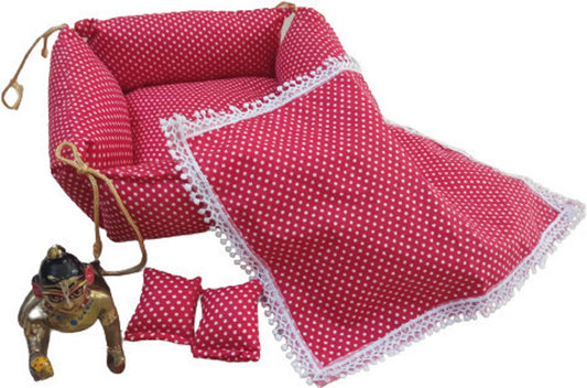 Shyam Diwane Laddu Ji cotton gaddi and bister set (size 5-6 L, D2610 dress included).