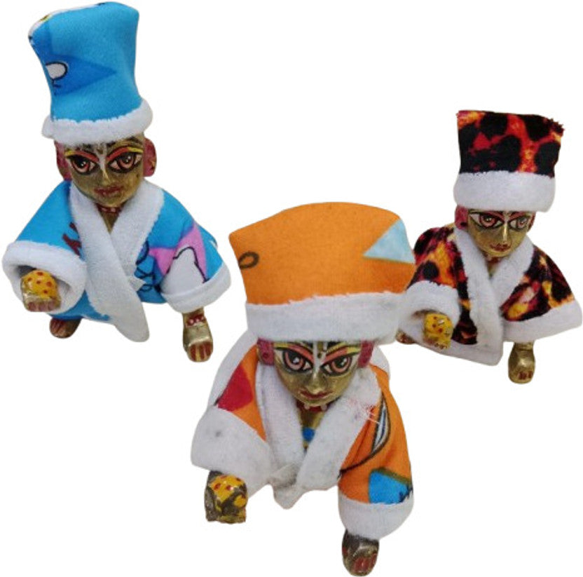 Shyam Diwane Set of 4 Laddu Gopal Ji Velvet Suits in Size 0-1, featuring assorted random color dresses.