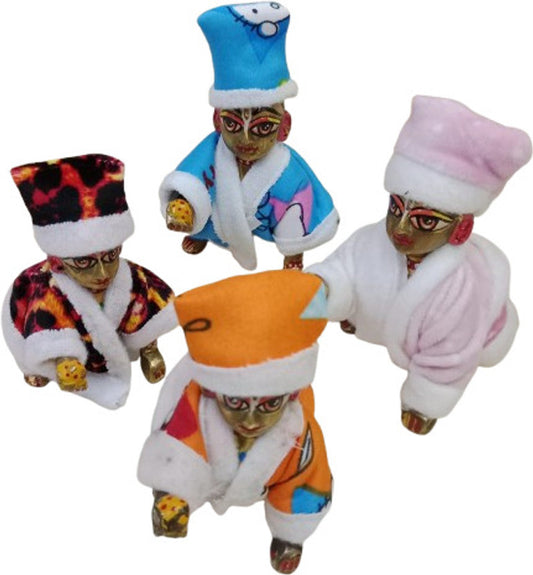 Shyam Diwane Set of 4 Laddu Gopal Ji Velvet Suits in Size 0-1 with Random Color Dresses.
