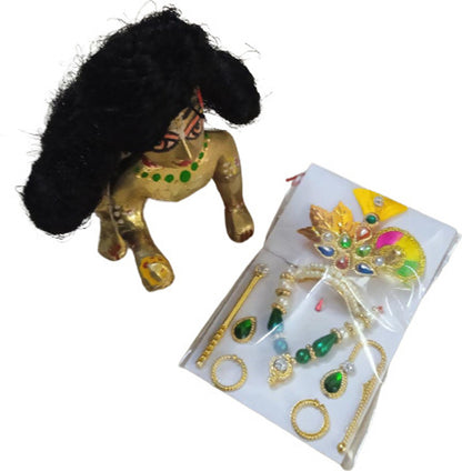 Shyam Diwane Combo: Laddu Gopal Ji Simple Bal Mukut Set (Size 0-2) with Dress