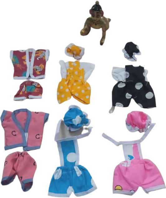 Shyam Diwane Combo: Six Laddu Ji cotton jump suits, night suits, and bib suits in size 0-1 (D1195).