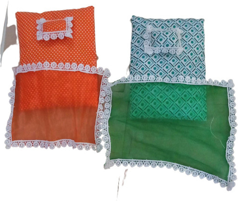 Shyam Diwane Set of 2 Laddu Gopal Ji cotton ������������������ (bister - bedding) in a random color and design, suitable for size 5-6 Laddu Gopal Ji, includes a dress.