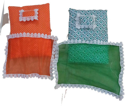 Shyam Diwane Set of 2 Laddu Gopal Ji cotton ������������������ (bister - bedding) in a random color and design, suitable for size 5-6 Laddu Gopal Ji, includes a dress.