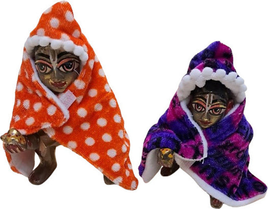 Shyam Diwane Set 2 Laddu Gopal Ji Winter Velvet Hoodi Size 0-1 with Random Color Dress