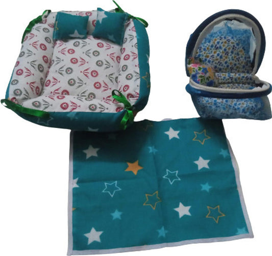 Shyam Diwane Combo: Includes two Laddu Gopal Ji cotton gaddis, a mosquito net (size 5-6), and a random D71 dress.