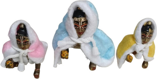 Shyam Diwane Set of 3 Laddu Gopal Ji Winter Ponchos, Size 5, in assorted colors. Perfect winter wear for your Laddu Gopal.