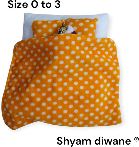 Shyam Diwane Laddu Gopal Ji Winter Bister Set Size 0 to 3 with random print and color. This set includes a dress and is suitable for winter.
