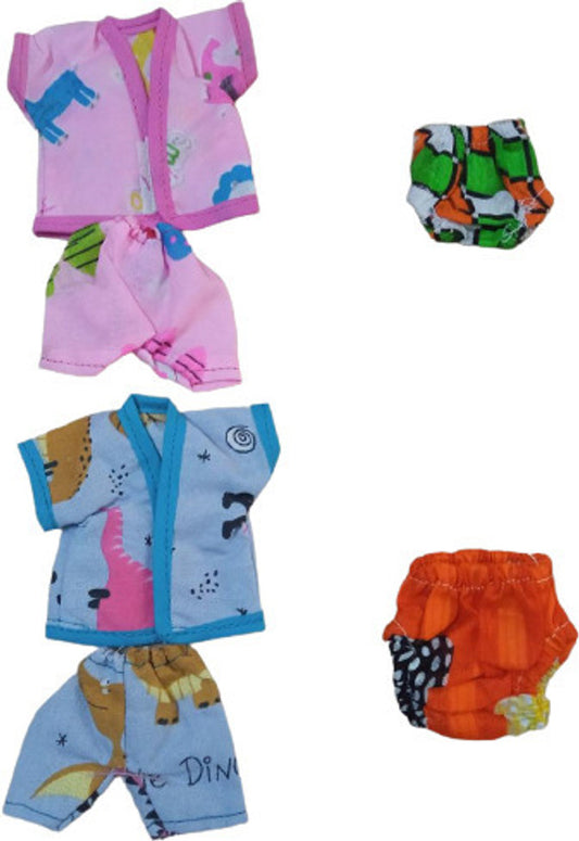 Shyam Diwane combo pack of 4, including 2 cotton night suits and a neppy nikker in sizes 0 and 1.