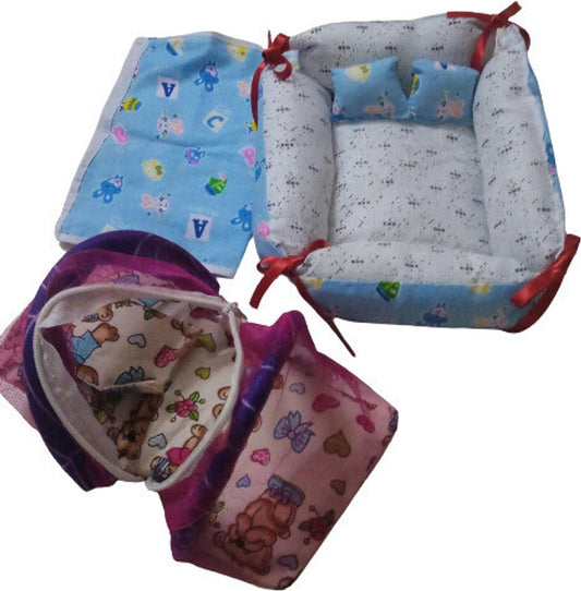 Shyam Diwane Combo: Laddu Gopal Ji cotton gaddi and mosquito net (size 3-4) with dress (D1099).
