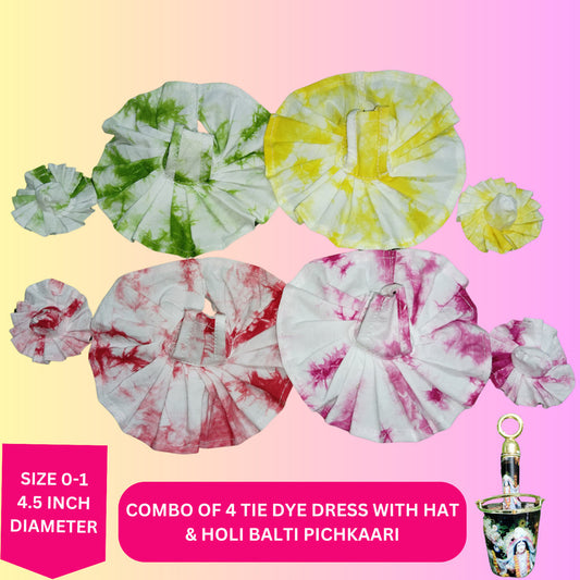 Shyam Diwane Combo 4 Cotton Laddu Gopal Kanha Poshaak Thakur Ji Tie Dye Size 0-1 D734 Dress