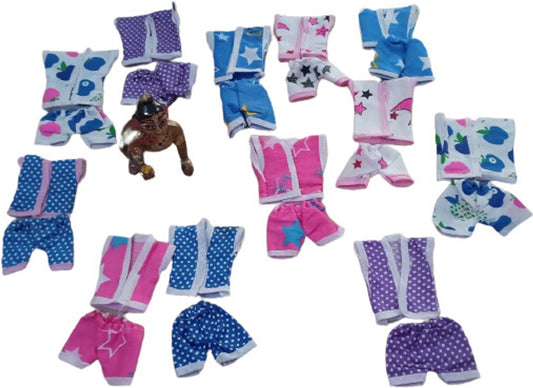 Shyam Diwane Set 12: Laddu Gopal Ji cotton night suit, cotton nikker suit, size 6 dress.