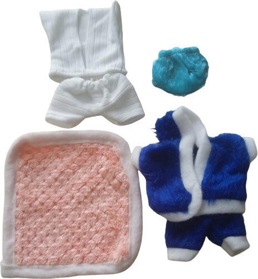 Shyam Diwane Set of 4 Laddu Gopal Ji Velvet Suit, Body Warmer, Neppy, and Blanket in Size 2 (D1328 Dress).