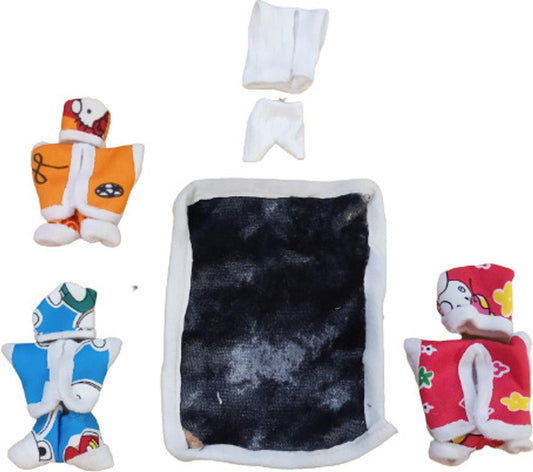 Shyam Diwane Size 1 Combo: Includes 5 Laddu Gopal Ji dresses, 3 velvet suits, 1 body warmer, and 1 blanket dress.