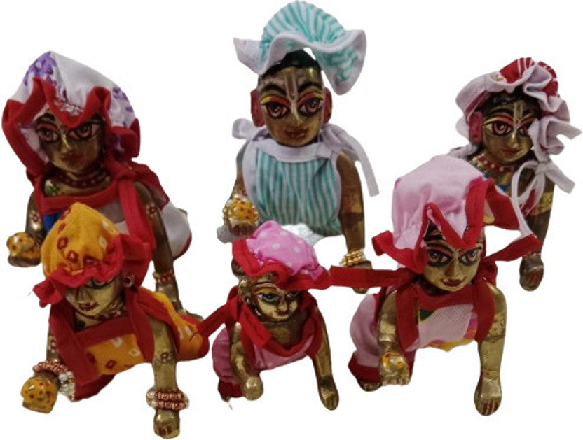Shyam Diwane Set of 6 Laddu Gopal Ji Summer Cotton Jumpsuits, Size 4, featuring assorted random print colors and designs.