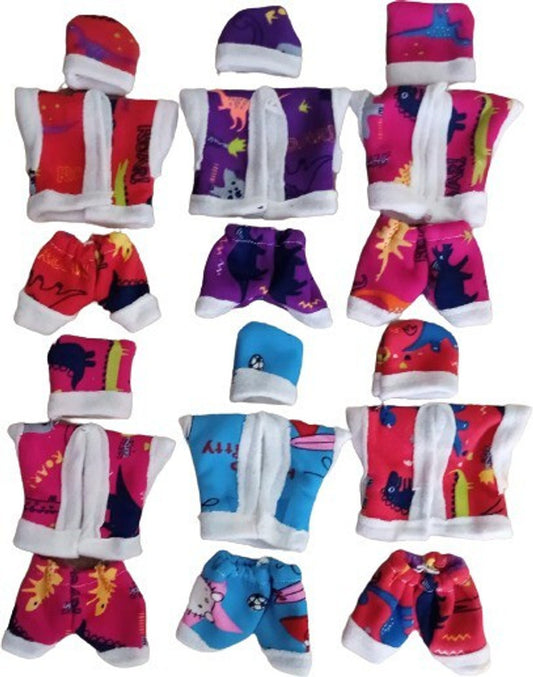 Shyam Diwane Set of 4 Laddu Gopal G Velvet Suits in Size 5. Each suit features a random design. The product code is d2026.